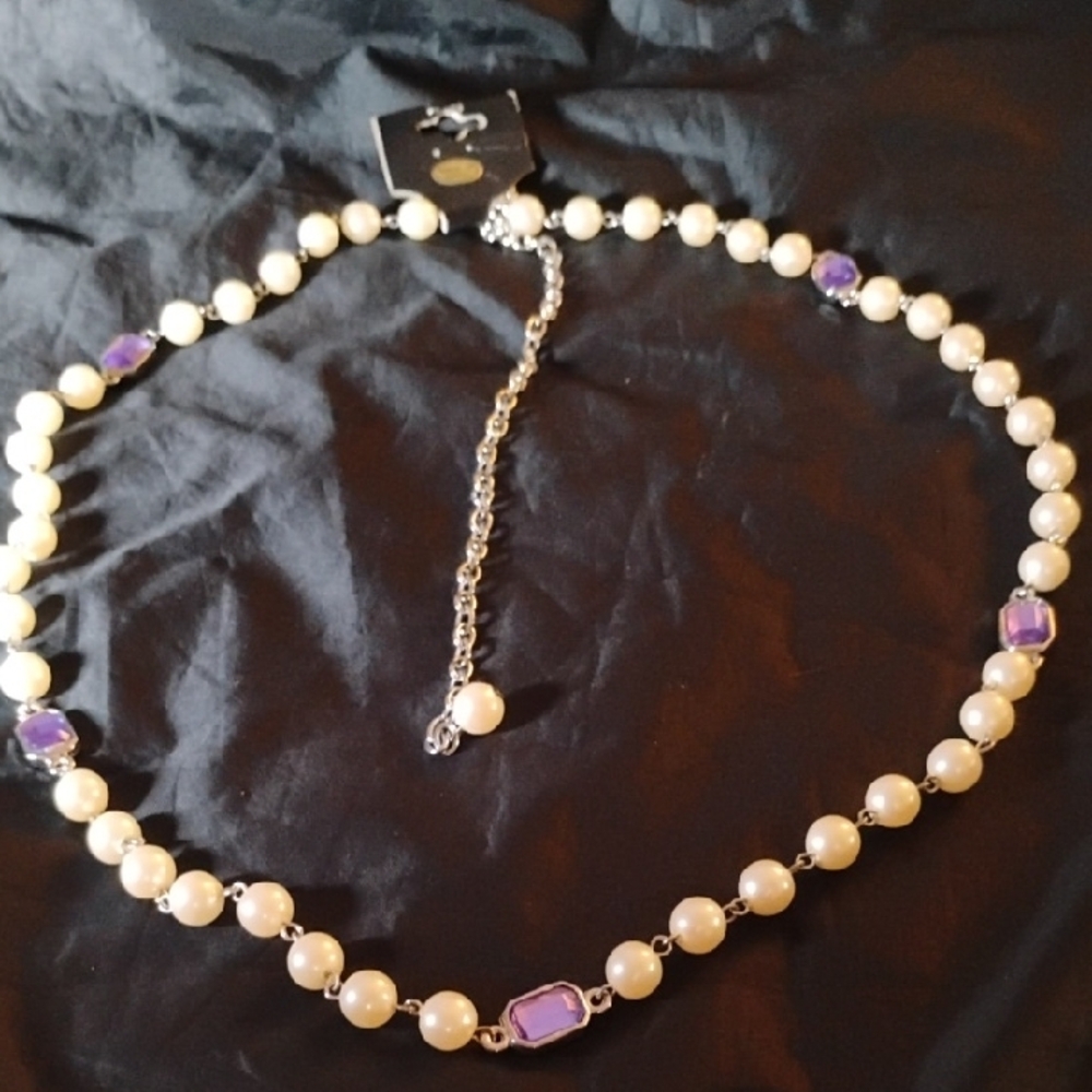 Pearl and Faux Amethyst Necklace